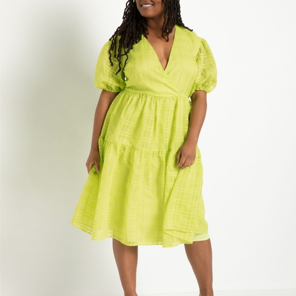 Eloquii Puff Sleeve Sheer Dress